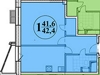 Однокомнатная квартира 42.4 м²